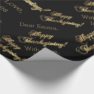 Happy Thanksgiving Chic Black Faux Gold Foil-tekst Cadeaupapier