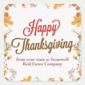Happy Thanksgiving Chic Fall laat aangepaste bedri Vierkante Sticker (Voorkant)
