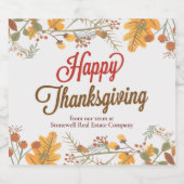 Happy Thanksgiving Chic Fall Leaves Company Party Sparkling Wijnetiket (Enkel label)