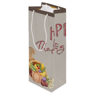 Happy Thanksgiving Cornucopia Basket Fall Leaves   Wijn Cadeautas