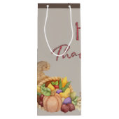 Happy Thanksgiving Cornucopia Basket Fall Leaves Wijn Cadeautas (Achterkant)