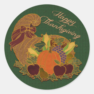 Happy Thanksgiving Cornucopia Groene Stickers