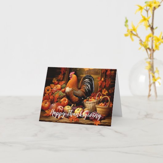 Happy Thanksgiving Cornucopia Herfst Oogst Chicken Kaart (Gele Bloem)