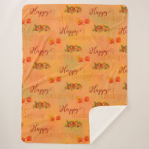 Happy Thanksgiving Cornucopia Sherpa Fleece Blanke