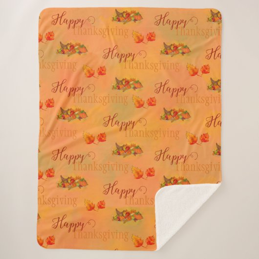 Happy Thanksgiving Cornucopia Sherpa Fleece Blanke Deken (Voorkant)