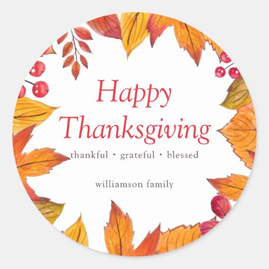 Happy Thanksgiving Country Rustic Autumn Foliage Ronde Sticker (Voorkant)
