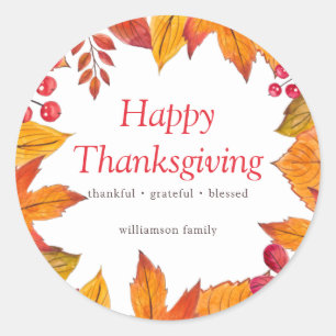 Happy Thanksgiving Country Rustic Autumn Foliage Ronde Sticker