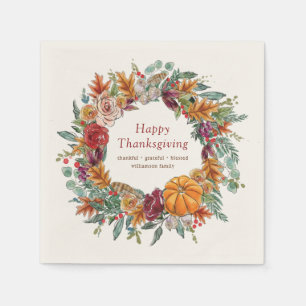 Happy Thanksgiving Country Rustic Pumpkin Wreath Servet