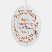 Happy Thanksgiving Custom Autumn Leaf Wreath Glas Ornament (Voorkant links)