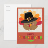 Happy Thanksgiving Cute Cartoon Turkey Briefkaart (Voorkant / Achterkant)