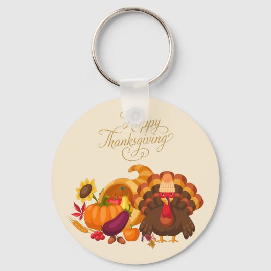 Happy Thanksgiving Cute Turkey, Horn of Plenty Sleutelhanger (Voorkant)