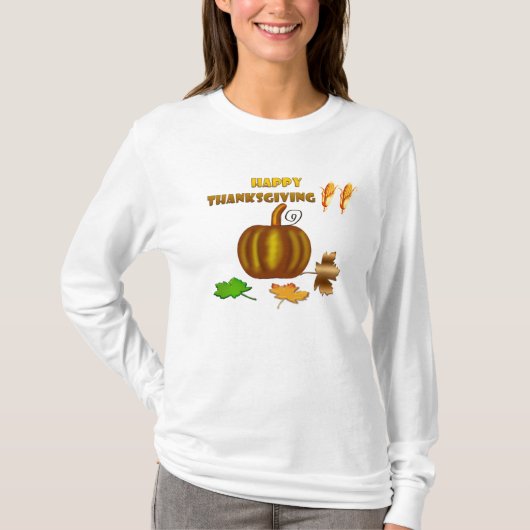Happy Thanksgiving-dames, lange hoes, T-Shirt (Voorkant)