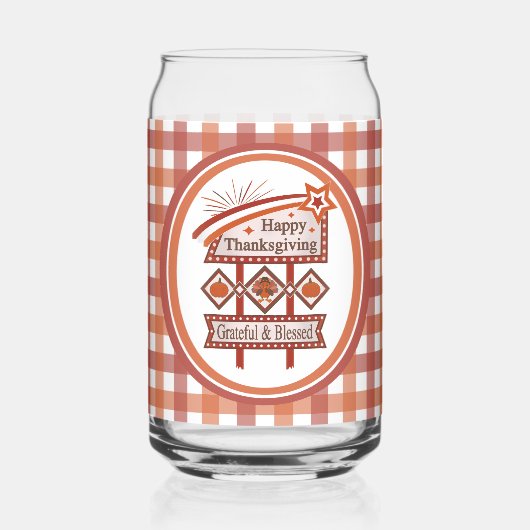 Happy Thanksgiving Dankbaar & Gezegend Retro Teken Blikvorm Glas (Voorkant)