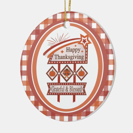 Happy Thanksgiving Dankbaar & Gezegend Retro Teken Keramisch Ornament (Links)