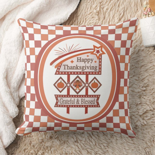 Happy Thanksgiving Dankbaar & Gezegend Retro Teken Kussen (Deken)