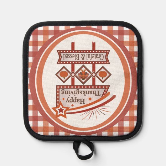 Happy Thanksgiving Dankbaar & Gezegend Retro Teken Pannenlap (Voorkant)