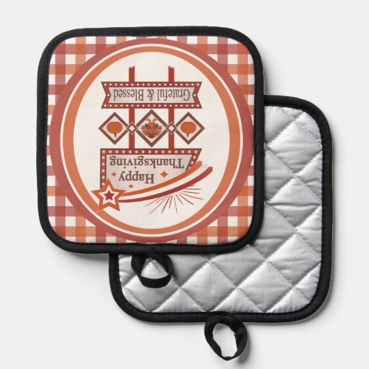 Happy Thanksgiving Dankbaar & Gezegend Retro Teken Pannenlap (Voorkant / Achterkant)