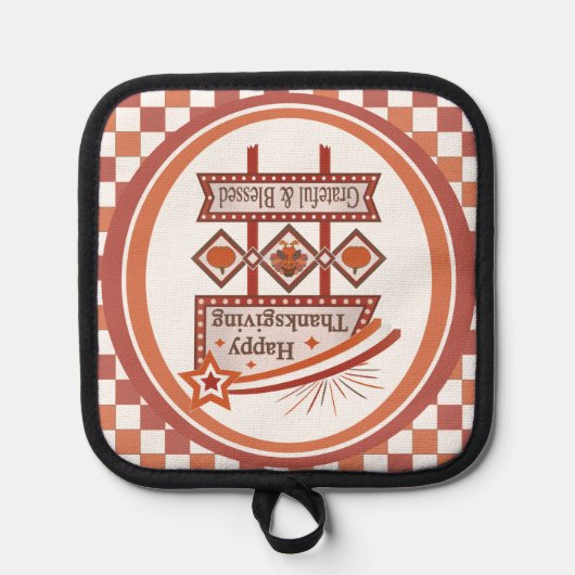 Happy Thanksgiving Dankbaar & Gezegend Retro Teken Pannenlap (Voorkant)