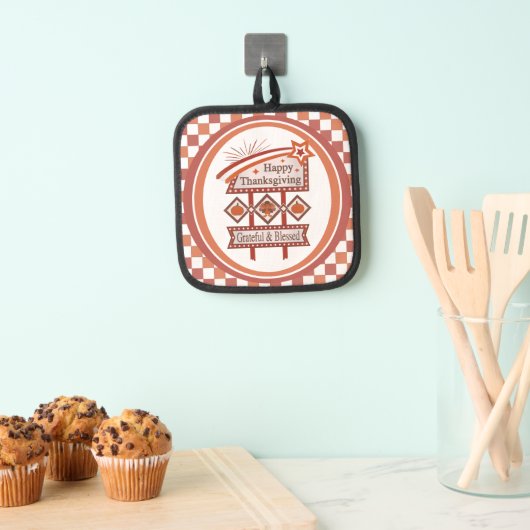 Happy Thanksgiving Dankbaar & Gezegend Retro Teken Pannenlap (Insitu(Ophanging))