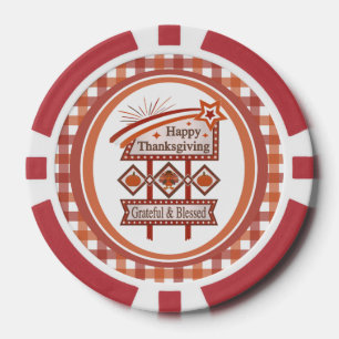Happy Thanksgiving Dankbaar & Gezegend Retro Teken Poker Chips