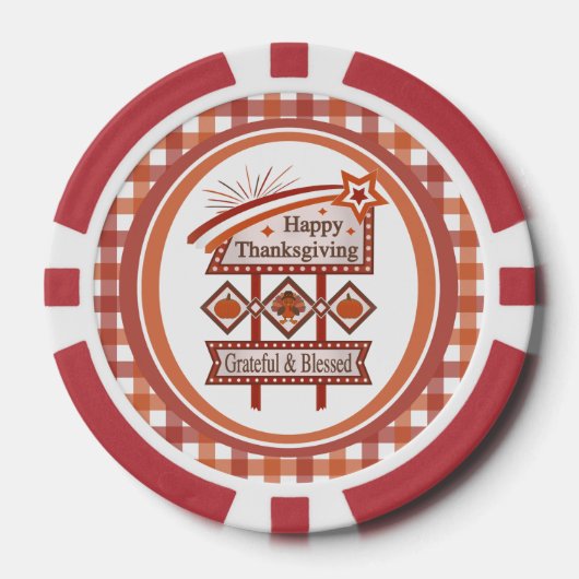Happy Thanksgiving Dankbaar & Gezegend Retro Teken Poker Chips (Voorkant)