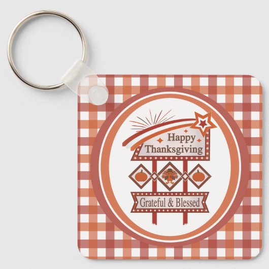 Happy Thanksgiving Dankbaar & Gezegend Retro Teken Sleutelhanger (Voorkant)