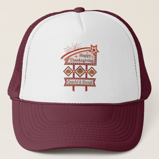Happy Thanksgiving Dankbaar & Gezegend Retro Teken Trucker Pet (Voorkant)