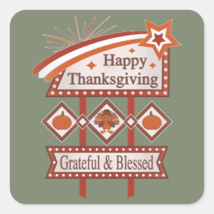 Happy Thanksgiving Dankbaar & Gezegend Retro Teken Vierkante Sticker