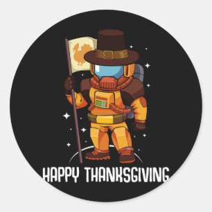 Happy Thanksgiving Day Astronaut Turkije Vlag Herf Ronde Sticker