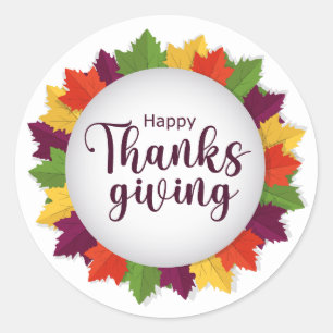 Happy Thanksgiving Day Autumn verlaat Lijst Sticke Ronde Sticker