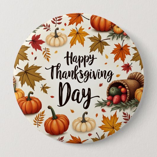 Happy Thanksgiving Day grote ronde Button (Voorkant)