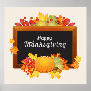 Happy Thanksgiving Day herfst kleurbladeren Poster