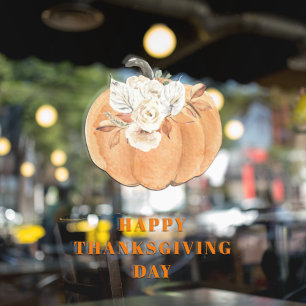 Happy Thanksgiving Day   Pompoenen en bloemen Raamsticker