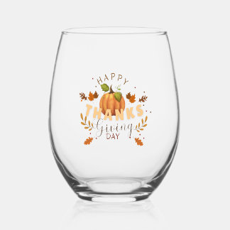 Happy Thanksgiving Day Pumpkin stemloos wijnglas Zonder Voet