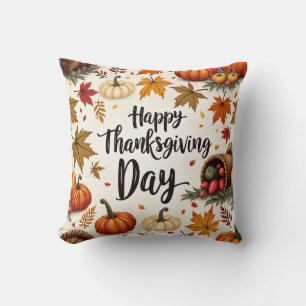 Happy Thanksgiving Day Rustic Autumn Sierkussen