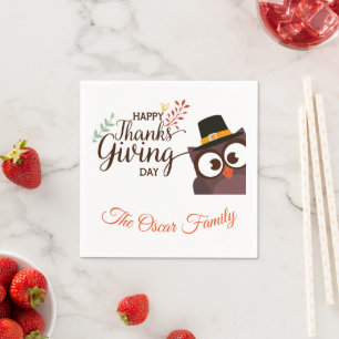 Happy Thanksgiving diner schattig uil Papier Serve Servet