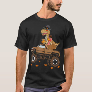 Happy Thanksgiving Dinosaurus Turkije Riding Truck T-shirt