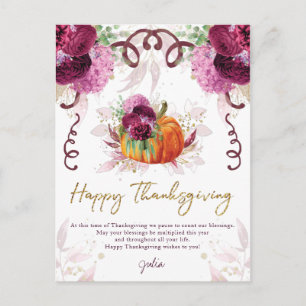 Happy Thanksgiving Elegant Autumn Bourgogne Briefkaart