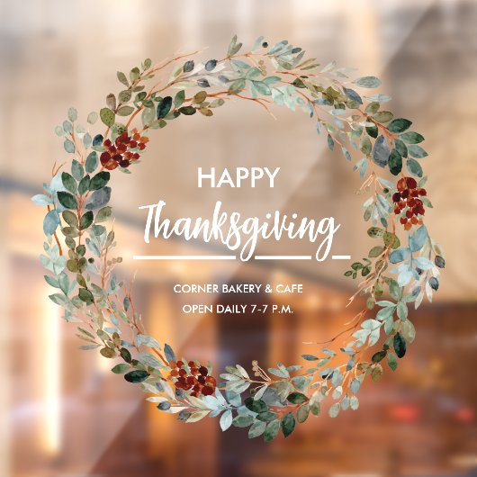 Happy Thanksgiving Evergreen Eucalyptus Floral Raamsticker (Vel 2)