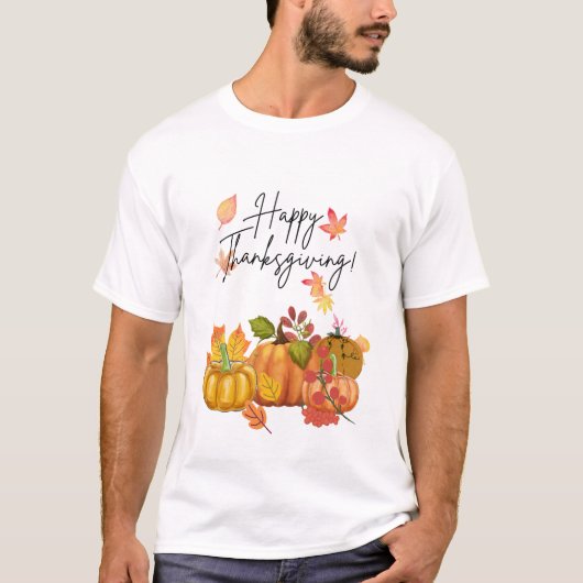 Happy Thanksgiving Fall Leaves en Pumpkin T-shirt (Voorkant)