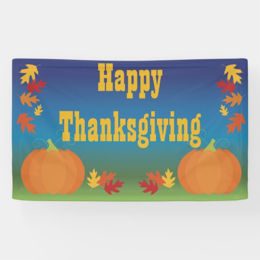 Happy Thanksgiving Fall Leaves en Pumpkins Spandoek (Horizontaal)