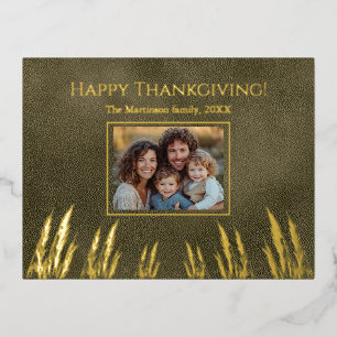 Happy Thanksgiving Familie Foto Groen Folie Feestdagen Briefkaart