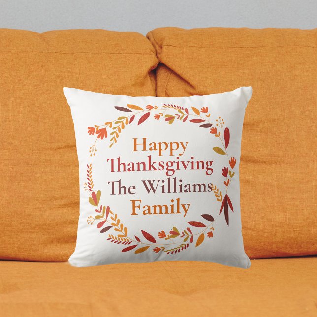 Happy Thanksgiving familienaam Custom Herfst krans Kussen (Creator heeft geüpload)