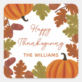 Happy Thanksgiving familienaam herfst Vierkante Sticker
