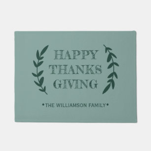 HAPPY THANKSGIVING Family Name Green Deurmat