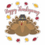 Happy Thanksgiving Festive Turkey Fall Leaves Sticker (Voorkant)