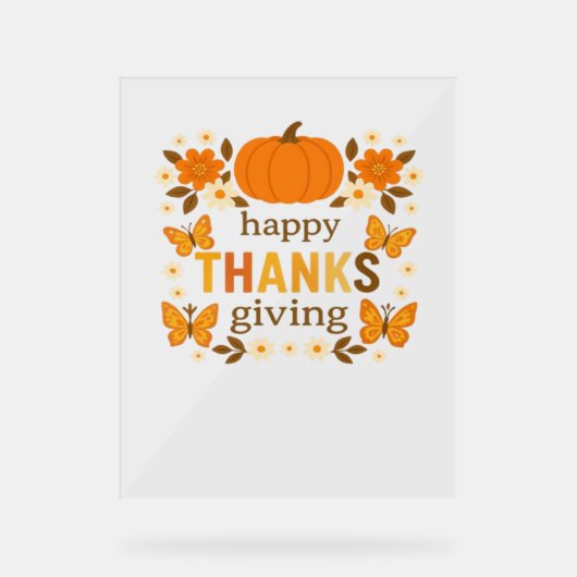 Happy Thanksgiving Floral Pumpkin Classic T-shirt Acryl Bord (Voorkant)
