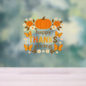 Happy Thanksgiving Floral Pumpkin Classic T-shirt Acryl Bord (Neutraal)