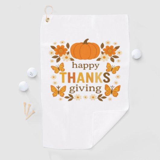 Happy Thanksgiving Floral Pumpkin Classic T-shirt Golfhanddoek (Insitu)