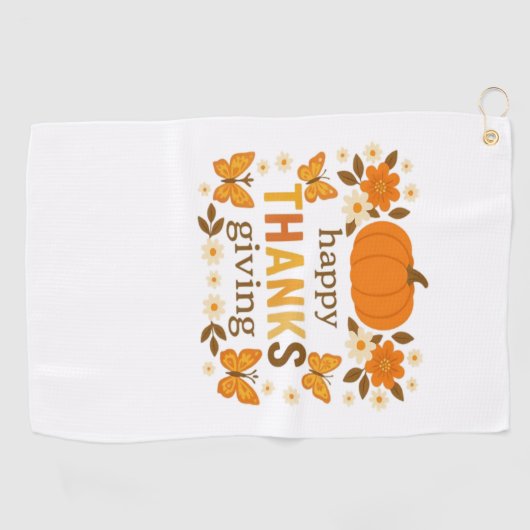 Happy Thanksgiving Floral Pumpkin Classic T-shirt Golfhanddoek (Horizontaal)